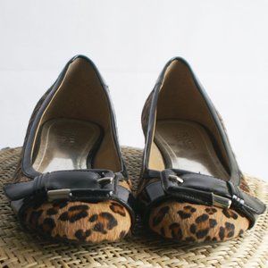 Franco Sarto Cameo Women's Black Patent Leather Leopard Fur Flats Size 9N